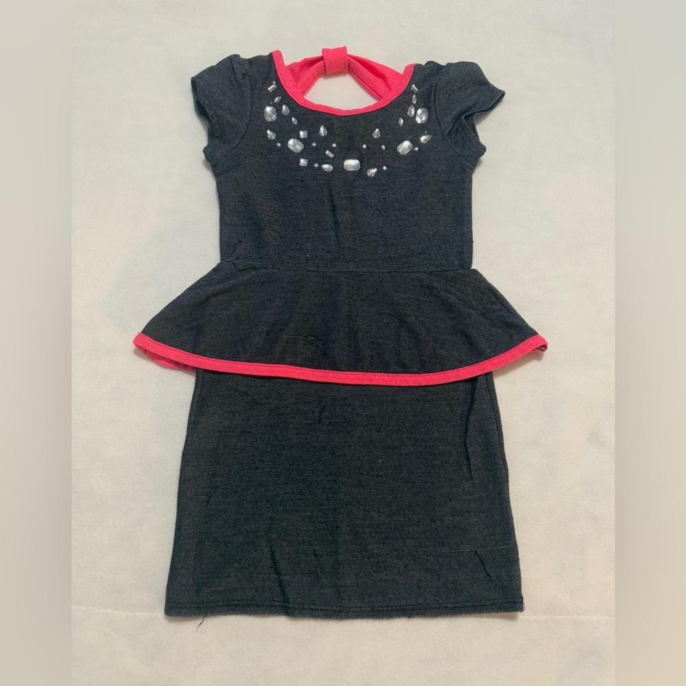 Gray with Pink accent trim and Rhinestone Cocktail Dress